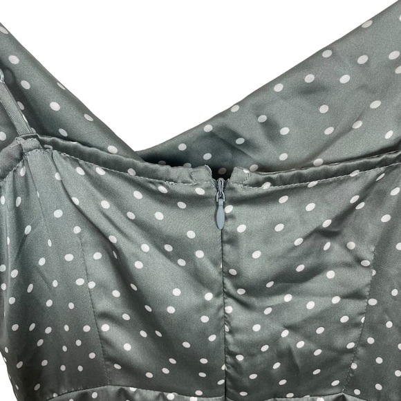 NWOT Lulus Spot in My Heart Polka Dot Satin Cowl Neck Mini Dress in Grey Size XS - Picture 16 of 17